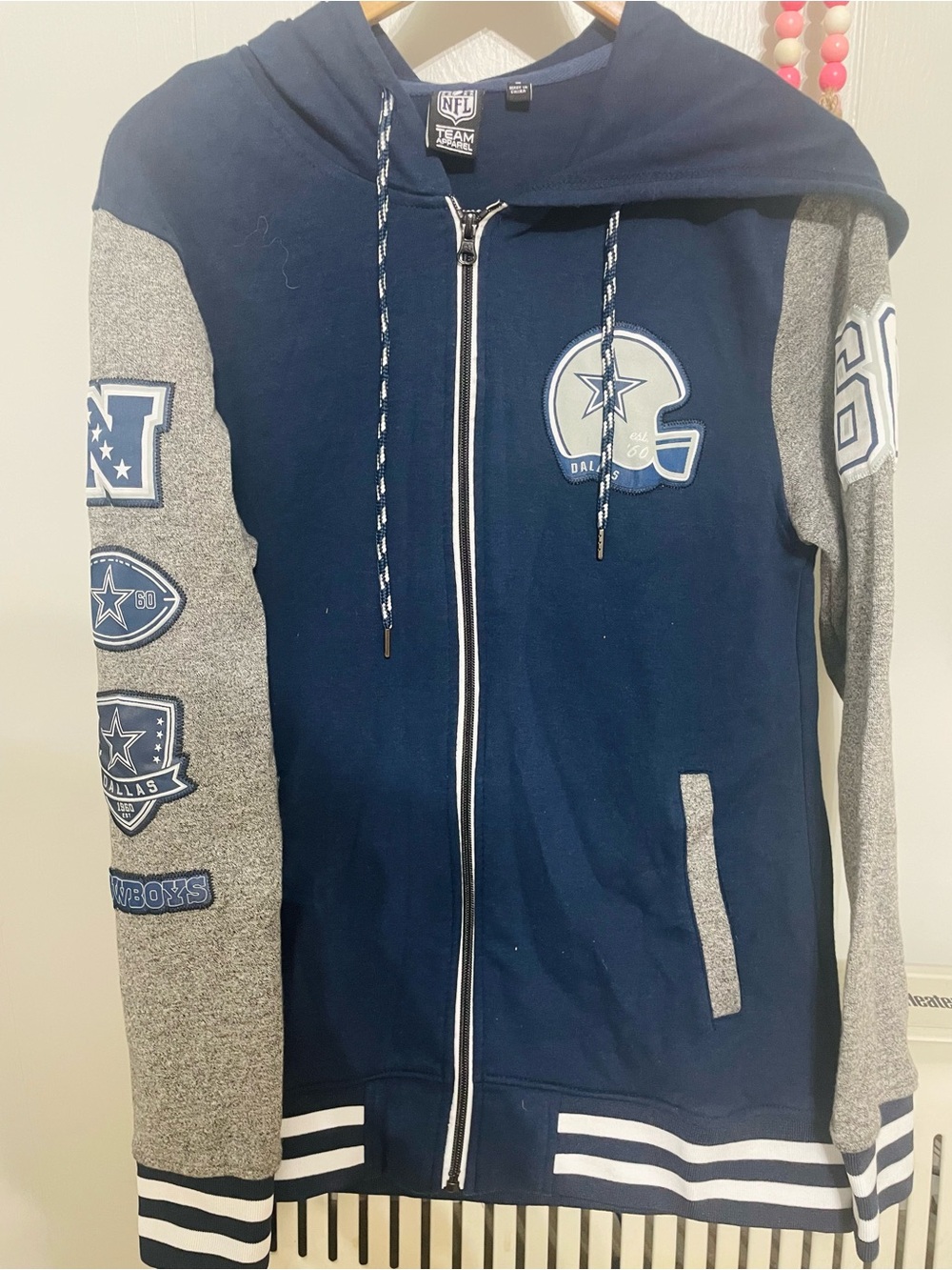 NFL Dallas Cowboys Navy and Gray Bomber Hoodie Jacket